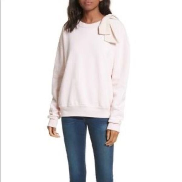 NWT Frame Denim Crewneck Long Sleeve Sweatshirt Pink S with silk bow cotton - Picture 9 of 9